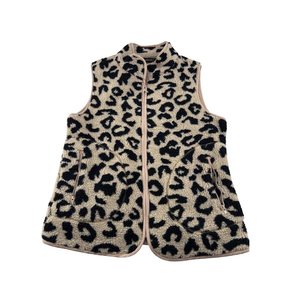 Merokeety Leopard Print Sherpa‎ Fleece Vest Women's sz Medium Sleeveless Jacket